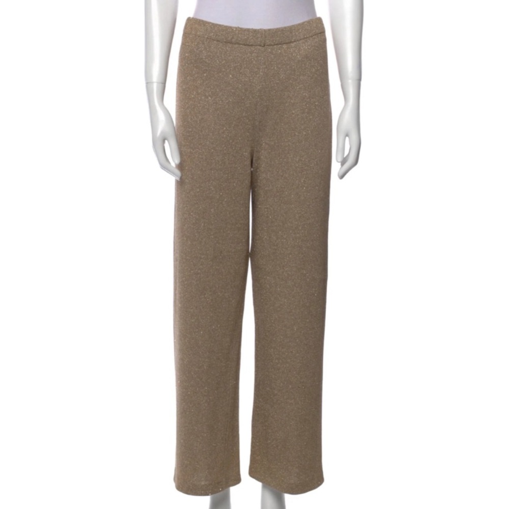 St. John Shimmer Knit Wide-Leg Pants in Champagne